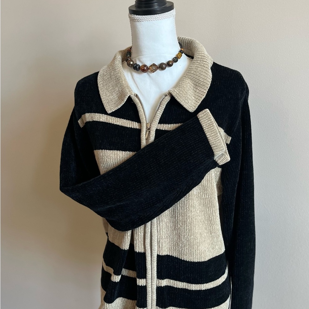 Striped Black and Cream Women's Sweater